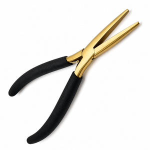 MANAN INSTRUMENTS Pince à extensions capillaires professionnelle en acier inoxydable, finition polie/satinée, poignées noires antidérapantes pour micro-extensions - Product Image 4