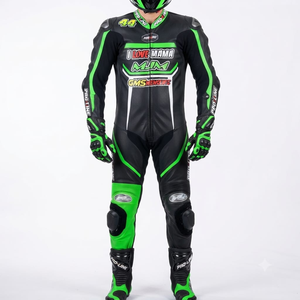 Combinaison de course Kawasaki Premium pour homme, 1 pièce, en cuir de vache véritable/cuir de kangourou, style MotoCP, combinaison de course sur circuit, niveau de protection 2 - Product Image 1