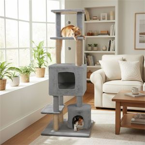 Torre per Gatti Grigio Chiaro da 64 Pollici con Sponde Morbide, 3 Palline Pendenti, Tiragraffi in Juta e Dispositivo Anti-Ribaltamento per Gatti Multipli - Product Image 4
