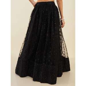 ชุดปาร์ตี้ปักเลื่อมสีดำสวยงามชุด lehenga choli พร้อมตาข่าย dupatta - Product Image 3