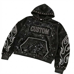 Sweat-shirt à capuche personnalisé avec strass pour homme, style streetwear oversize, vêtement d'automne noir, logo imprimé personnalisé au dos - Product Image 6