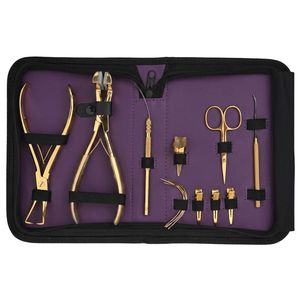 Kit d'outils professionnels pour extensions capillaires, très tendance, en acier inoxydable de qualité chirurgicale, comprenant pince à sertir plate, outil à boucle et crochet, et fil à perruque - Product Image 1