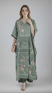 Robe Kaftan Longue en Soie Polyéthylène pour Femme, Robe Maxi Ample et Modeste avec Plumes, Idéale pour l'Été, l'Hiver, l'Automne et le Printemps - Product Image 4