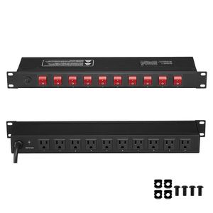 Unità di Distribuzione Elettrica 1U per Montaggio a Rack, 10 Prese con Interruttore Indipendente, Protezione da Sovratensione e Sovraccarico per Server Standard 19'' Wi-Fi - Product Image 1