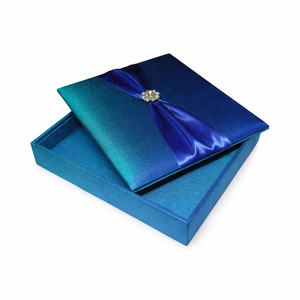 Dark Turquoise Silk <b>Wedding</b> Invitation <b>Box</b> With Crystal Embellishment — Handmade | Custom Size & Color | Wholesale Thailand - Product Image 2