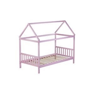 Letto a casetta rosa per bambini con testiera e pediera, con struttura in legno di gomma - Product Image 2