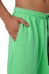 Shorts en molleton de coton et polyester vert vif pour homme, avec cordon de serrage, décontractés, respirants, séchage rapide, longueur mi-longue, couleur unie, tricotés - Product Image 6