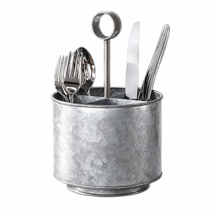 Support à couverts galvanisé en gros avec poignée en bois, panier ovale en métal pour ustensiles et organisateur de couverts pour hôtel - Product Image 5