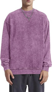 Sudadera de cuello redondo morada extragrande para hombre, manga regular, estilo pullover de felpa francesa lavada, color liso, estilo otoñal - Product Image 2