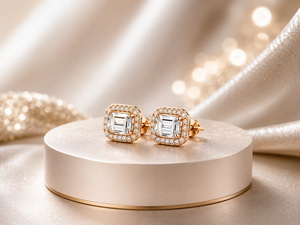 S925 Rose Gold Classic <b>Stud</b> Earrings <b>Emerald</b> Cut Moissanite Geometric Claw Setting Women's Luxury Fine Jewelry Wedding - Product Image 3