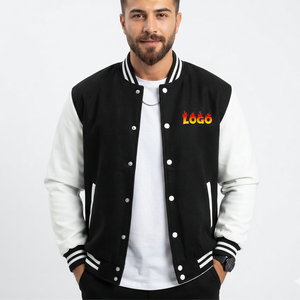 Chaqueta Varsity Retro Americana con Parches, Cuerpo de Lana, Mangas de Cuero de Cordero Genuino, Bordado Chenille, Transpirable e Impermeable al Viento - Product Image 4