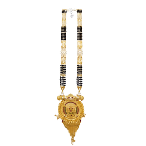Magnifique collier Mangalsutra plaqué or avec perles noires élégantes, pierres précieuses et diamants, cadeau religieux de mariage -11059033GL - Product Image 2
