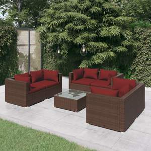 Ensemble de salon de jardin moyen avec revêtements amovibles en rotin PE marron - Product Image 1