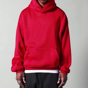 Sudadera con Capucha Extra Grande para Hombre, Color Rojo Sólido, 100% Algodón Felpa, Ropa Urbana Informal para Invierno - Product Image 2