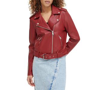 Veste en cuir pour femme, col montant, fermeture éclair, manches longues, couleur rouge, respirante, 100% cuir véritable - Product Image 6