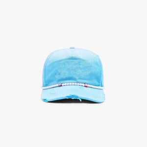 Light Blue Cotton Baseball Cap 6-Panel Fitted Pearl Decoration Casual Hat Spring Summer Adult Unisex - Product Image 1