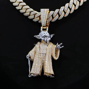 Collier Pendentif Homme RB Gems en Argent Sterling 925 « Roi de la Jungle Lion » avec Moissanite Transparente et Design Baguette en Or 14K – Le Plus Tendance - Product Image 1