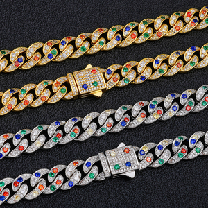 Collier chaîne cubaine en argent 925 avec accents de diamants multicolores cultivés en laboratoire, diamants certifiés, bijoux hip-hop légers - Product Image 3
