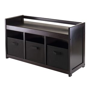 Addison 4-Piece Black <b>Storage</b> <b>Bench</b> with 3 Foldable Fabric <b>Baskets</b> - Product Image 2