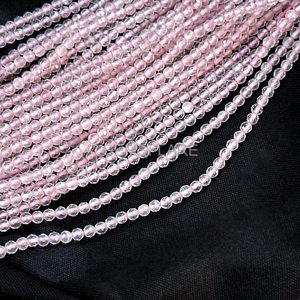 Cuentas redondas microfacetadas de cuarzo rosa natural de 2 mm, cuentas de cuarzo rosa para la fabricación de joyería, cuentas sueltas facetadas con corte de diamante al por mayor. - Product Image 2