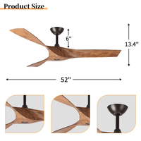 Ventilateur de plafond décoratif moderne de style européen minimaliste de 52 pouces, ventilateur de plafond électrique à télécommande pour extérieur, sans lumière