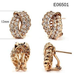 Boucles d'oreilles créoles pavées en or rose 18 carats massif 12 mm, vente en gros, avec diamants naturels, pour mariage, fête, cadeau - Product Image 5