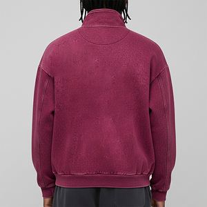 Hot Selling Custom Printed 100% Cotton Fleece Crew Neck Zipper Pullover Hoodie Breathable Acid Washed Winter Solid Oversized - Product Image 6