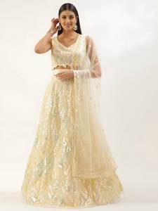 ชุดเลเฮนกาโชลีผ้าเน็ตเนื้อนุ่มประดับเลื่อมปักลายสไตล์บอลลีวูด ความยาวระดับพื้น สำหรับงานแต่งงาน งานปาร์ตี้ และงานเฉลิมฉลองต่างๆ - Product Image 2