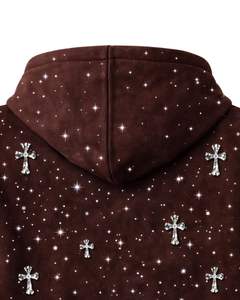 Sudadera con capucha para hombre, extragrande, de forro polar grueso, con cruz de pedrería marrón, bolsillo canguro, estilo streetwear personalizado, de fabricante - Product Image 6