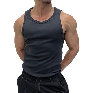 Débardeur d'entraînement sans manches pour homme, été, côtelé, respirant, coton, fibre de bambou, fitness, stringer, anti-transpiration, sous-vêtement personnalisé - Product Image 1