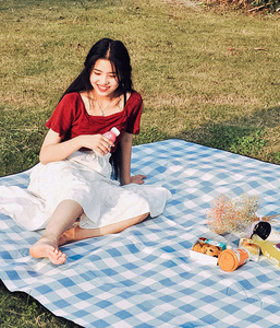 Large Picnic <b>Blanket</b> Waterproof With Leather Handle Camping Pads Striped Lattice Sand Proof Water Resistant <b>Beach</b> Mat - Product Image 6