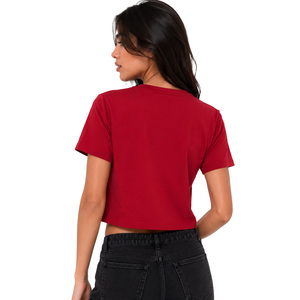 Solid Crop <b>Top</b> Puff Embroidery women's shirt Casual Regular Fit <b>Top</b> All Seasons Knitted Cotton T-Shirt Customizable Branding OEM - Product Image 2