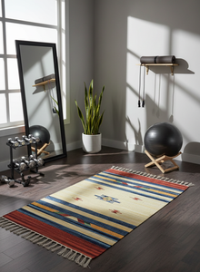 Tapis rectangulaire en coton tissé beige, motif floral moderne, lavable en machine, avec envers réversible, multicolore, pour la maison, les voyages et les pique-niques, vente en gros - Product Image 2