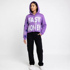 Sudadera con capucha personalizada de invierno 100% algodón con cremallera, lavado ácido, parche bordado desgastado, impermeable, transpirable, estilo urbano - Product Image 3