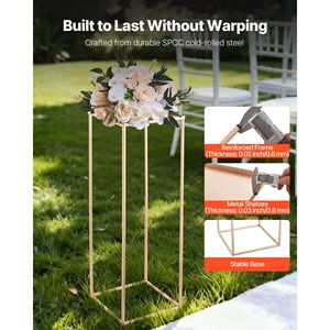Set di 10 Supporti per Fiori da Matrimonio, Altezza 80 cm, Colonna Floreale in Metallo Laminato Dorato, Espositore Rettangolare per Decorazioni Floreali - Product Image 3