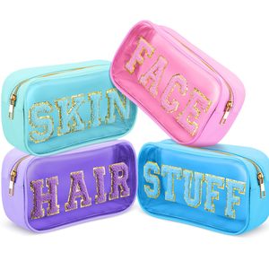 Letter-print cosmetic bag, waterproof transparent PVC <b>toiletry</b> bag, multi-functional travel portable <b>storage</b> bag - Product Image 3
