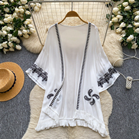Blusas Bohemias de Manga Larga para Verano, Camisas Bordadas Sólidas para Mujer, Tops Casuales para Dama, Ropa al por Mayor para Mujer