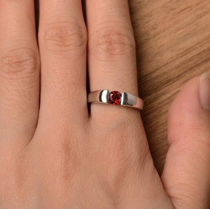 Red Garnet <b>Ring</b> 925 Sterling <b>Silver</b> Handmade Red Gemstone Solitaire <b>Ring</b> Minimalist Vintage Statement Jewelry for <b>Men</b> & Women - Product Image 3