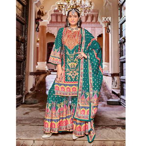 Traje pakistaní listo para usar, de seda crepé pura con estampado digital y trabajo de espejo original. Compre directamente del proveedor. - Product Image 1