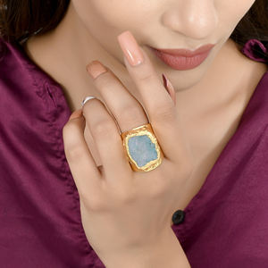 Nouvelle collection de créateurs Bague en pierres précieuses Druzy naturelles Bague réglable en laiton plaqué or au prix d'usine - Product Image 4