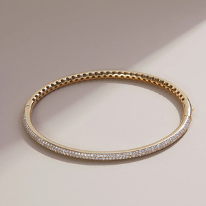 Yellow Gold Pave Lab Grown Diamond Round Brilliant Cut Luxury Tennis <b>Bangle</b> <b>Bracelet</b> - Product Image 5