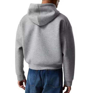Sudadera con capucha corta de alta calidad, 100% algodón de rizo de 450 GSM, corte holgado, con cremallera completa, resistente, para hombre, talla grande, color gris. - Product Image 3