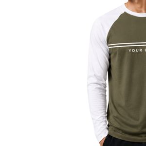 Olive Green And <b>White</b> Raglan Long Sleeve T Shirt Men Premium Cotton Crew Neck Casual Graphic Baseball Tee Custom OEM Apparel - Product Image 3