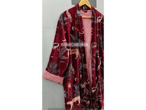 Robe Kimono Longue en Velours Tricoté Imprimé Gris, Épaisse, pour l'Automne et l'Hiver, Peignoir de Demoiselle d'Honneur, Robe de Chambre pour Femme, Bordeaux - Product Image 4
