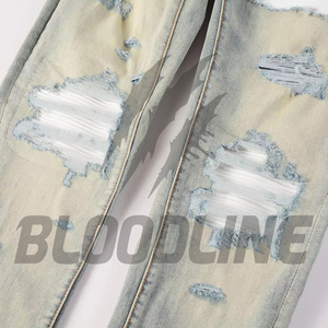 Jeans de Mezclilla para Hombre BLOODLINE, Corte Slim Fit, Pierna Recta, Color Azul Claro, Estilo Casual, Cintura Media, Algodón, Estilo Otoñal - Product Image 6