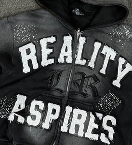 Nueva Sudadera con Capucha de Forro Polar con Apliques y Bordados de Pedrería Premium, Estilo Urbano, con Cremallera y Logotipo Personalizado - Product Image 3