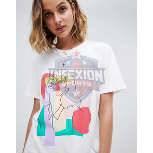 เสื้อยืดคอกลมผ้าฝ้ายสีขาวสำหรับผู้หญิง ทรงปกติ สวมใส่สบาย สีพื้น แขนสั้น - Product Image 3