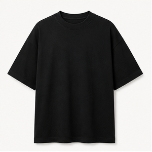 เสื้อยืดผู้ชายไซส์ใหญ่ สีดำล้วน แขนสั้น คอกลม ผ้าเจอร์ซีย์ถัก คอตตอน ความยาวปกติ แบบเรียบ - Product Image 1