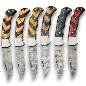 Cuchillo Plegable EDC de Acero de Damasco de Alta Calidad con Punta Caída y Mango de Madera Pakka Oliva, Venta Caliente, OEM/ODM Disponible - Product Image 1