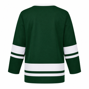 Maillot de hockey sur glace vert à col en V, manches longues, rayé, respirant, en polyester, unisexe, pour adulte, coupe classique, impression sublimée - Product Image 4